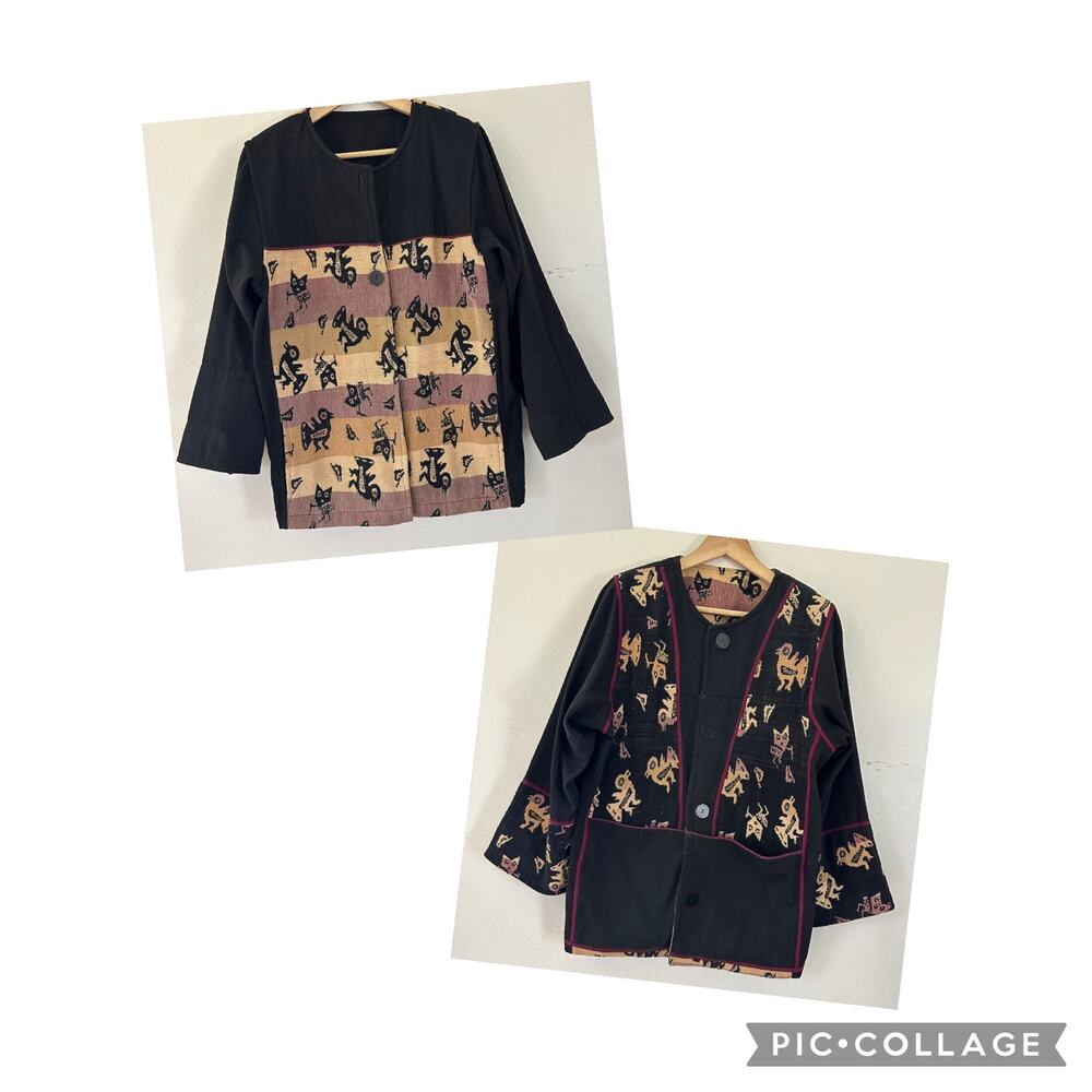 Passports Pier 1 Reversible Embroidered Jacket Animals Novelty Print Artsy